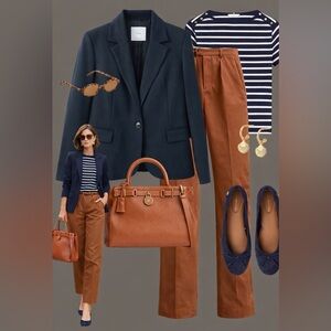 Harbison Rust Brown Tapered Pants High Waist Button Hem